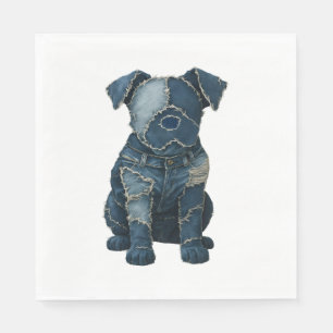 Cute Denim Patchwork Art Dog T-Shirt Napkin