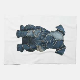 Cute Denim Patchwork Art Dog T-Shirt Tea Towel