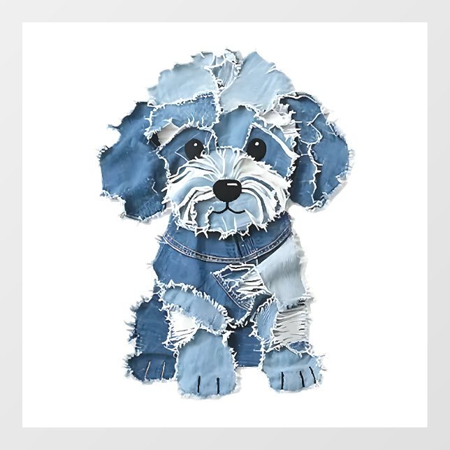 Cute Denim Patchwork Dog Illustration (Sheet)