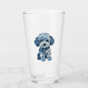 Cute Denim Patchwork Dog Illustration Glass