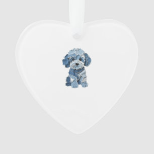 Cute Denim Patchwork Dog Illustration Ornament