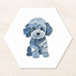 Cute Denim Patchwork Dog Illustration Paper Coaster