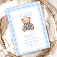 Cute Denim Teddy Bear Baby Shower