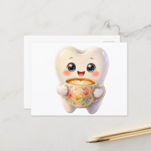 Cute Dental Coffee Lover Kawaii Character Postcard