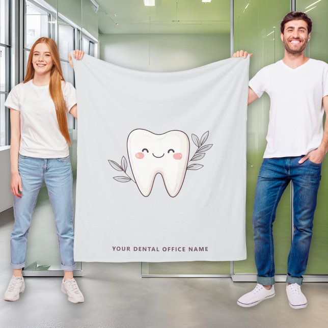 Cute Dental Office Personalized Grey Fleece Blanket (Creator Uploaded)
