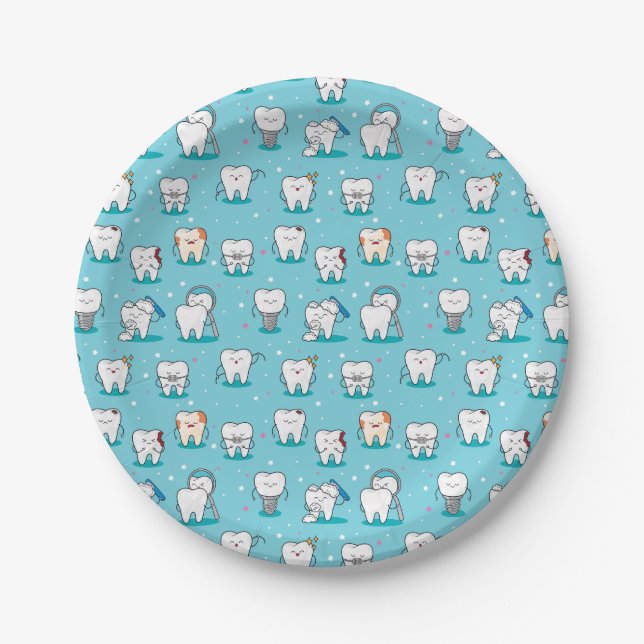 Cute Dental Pattern Paper Plate (Front)