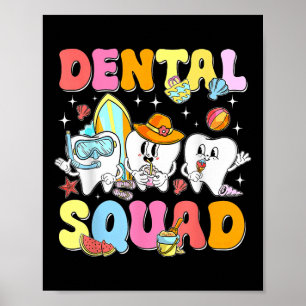 Cute Dental Squad Tooth Surfboard Palm Trees Summe Poster