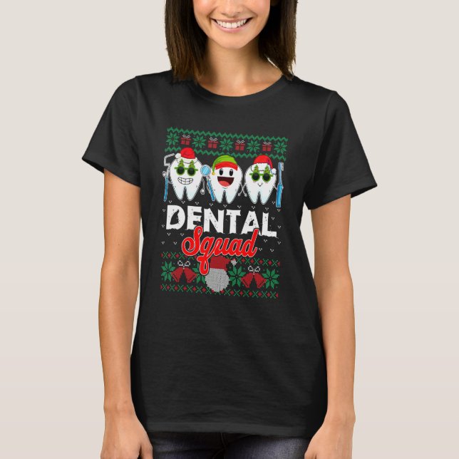 Cute Dental Squad Xmas Santa Reindeer Ugly Christm T-Shirt (Front)
