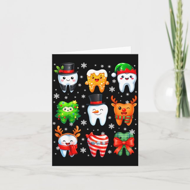 Cute Dental Tooth Snowman Christmas Xmas Men Women Card (Front)