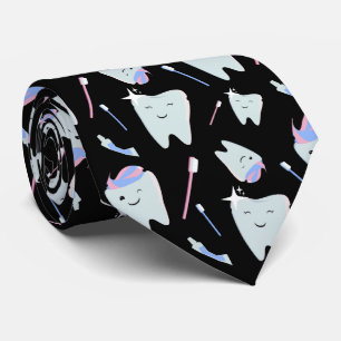 Cute Dentist Dental Hygienist Tooth Pattern Black Tie