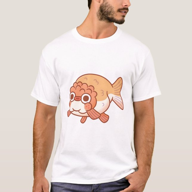 Cute Derpy Ranchu Goldfish Doodle T-Shirt (Front)