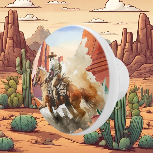 cute desert cactus horse riding cowboy  ceramic knob (Creator Uploaded)