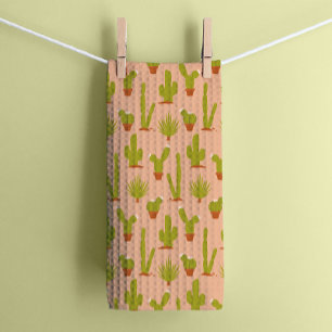Cute Desert Cactus Plants on neutral blush Tea Towel