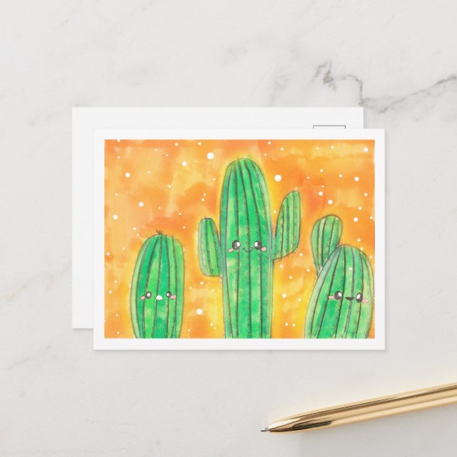 Cute Desert Cactus Postcard (Front/Back In Situ)