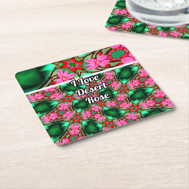 Cute Desert Rose Pattern Square Paper Coaster (Angled)