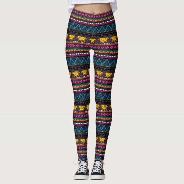 Cute Desert Southwest print leggings, Grey, Multi Leggings (Front)