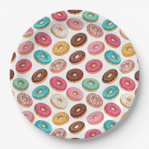 Cute desert sweet doughnuts illustration pattern  paper plate