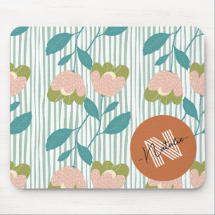 Cute design Colourful pattern initial monogram blu Mouse Pad