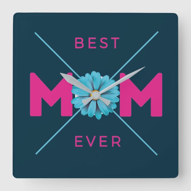 Cute Design Text Best Mum Ever for Mothers day  Square Wall Clock (Front)