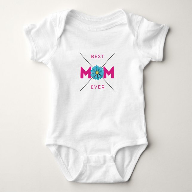 Cute Design Text Best Mum Ever With Heart  Baby Bodysuit (Front)