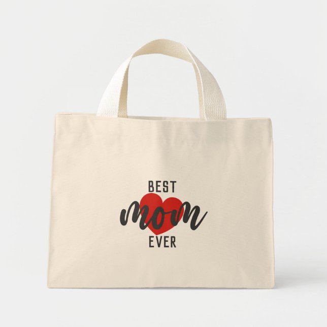 Cute Design Text Best Mum Ever With Heart  Mini Tote Bag (Front)