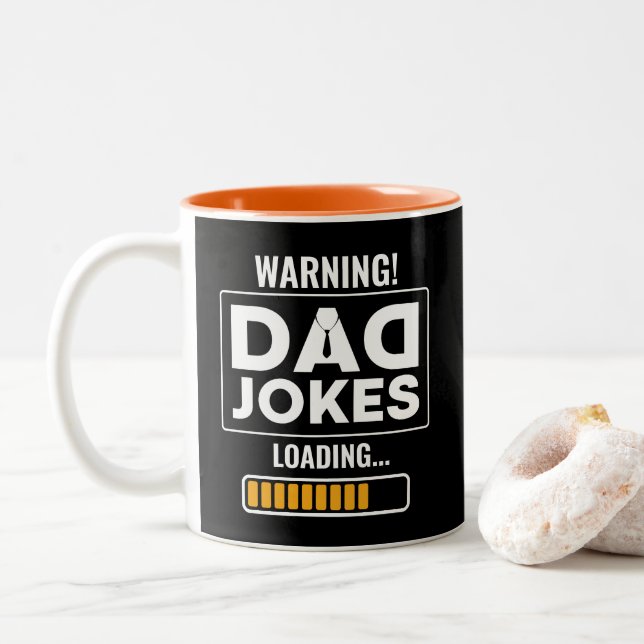 Cute Design Warning! Dad Joke Loading Two-Tone Coffee Mug (With Donut)