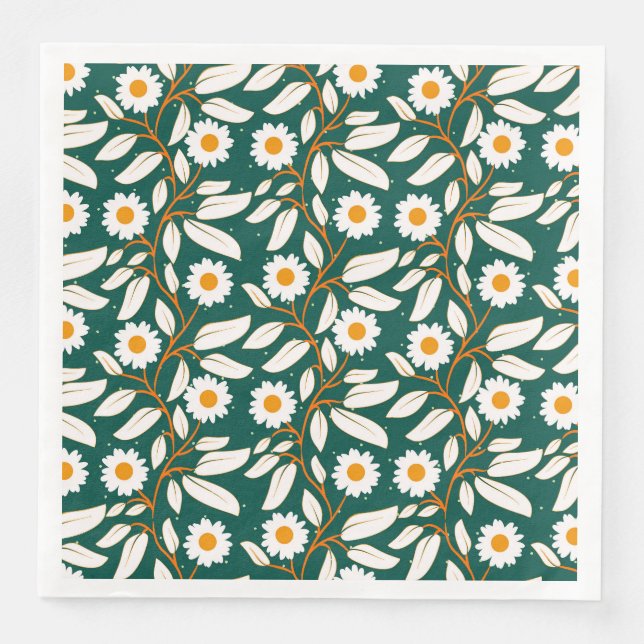 Cute design white flowers and leafs napkin (Front)