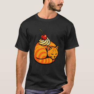 Cute Dessert Art, Sleeping Orange Cat with Cherry T-Shirt