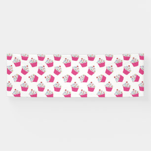 Cute Dessert Bright Pink Cupcake Pattern Banner