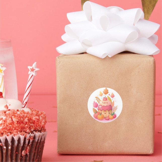 Cute dessert sticker, pink cake classic round sticker (Party)