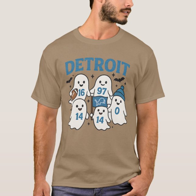 Cute Detroit Football Ghosts Halloween Design T-Shirt (Front)