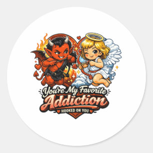 Cute Devil & Angel Valentine Day Love Design Classic Round Sticker