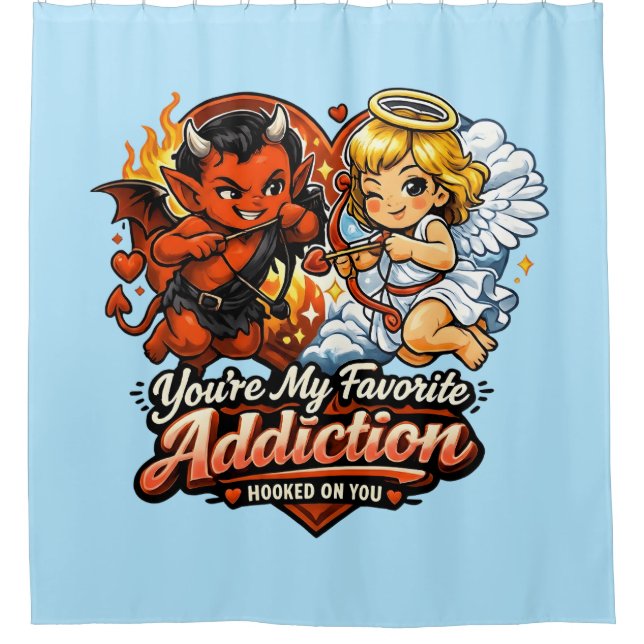 Cute Devil & Angel Valentine Day Love Design Shower Curtain (Front)