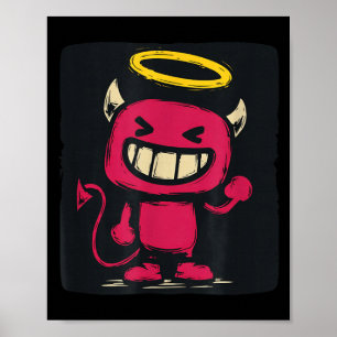 Cute Devil with Smile and Golden Halo Graphic Poster