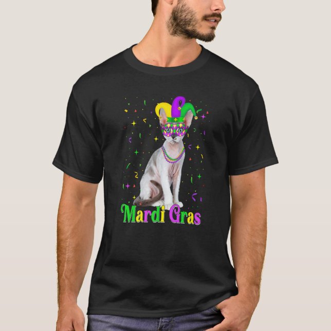 Cute Devon Rex Cat Animals Mardi Gras Carnivals T-Shirt (Front)
