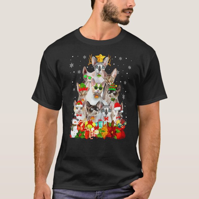 Cute Devon Rex Cat Christmas Tree Ornament Cat  Xm T-Shirt (Front)