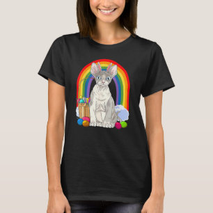 Cute Devon Rex Cat Rainbow Happy Easter Eggs Bunny T-Shirt