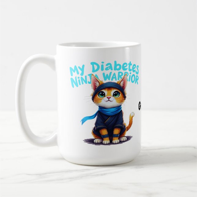 Cute Diabetes Ninja Warrior Cat Awareness Design Coffee Mug (Left)