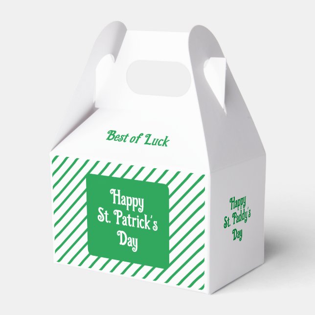 Cute Diagonal Stripes Green and White St Patricks  Favour Box (Front Side)