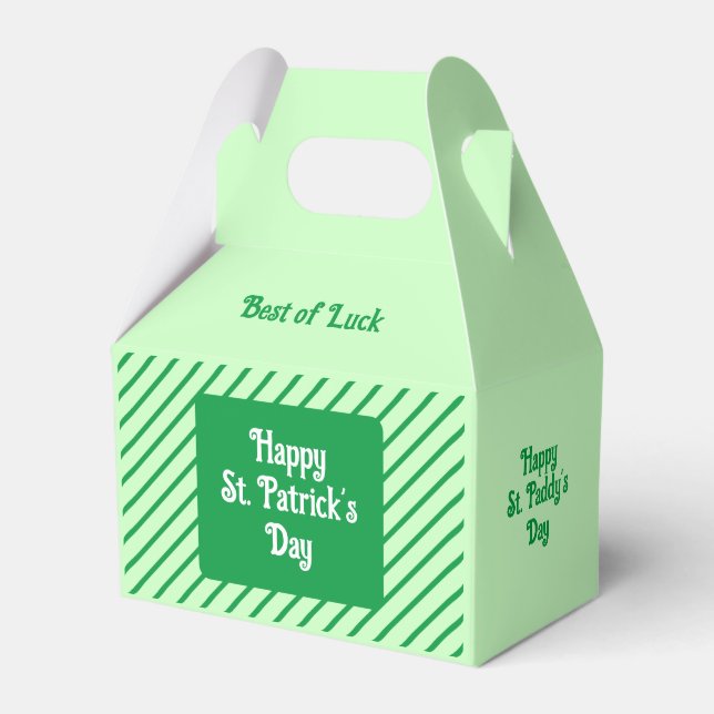 Cute Diagonal Stripes Green and White St Patricks Favour Box (Front Side)