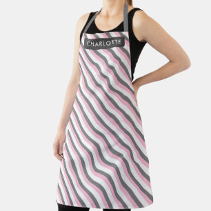 Cute diagonal stripes pattern custom name apron