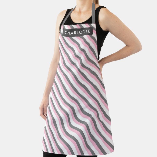 Cute diagonal stripes pattern custom name apron (Insitu)
