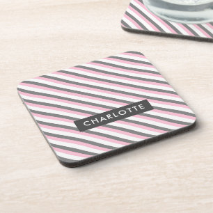 Cute diagonal stripes pattern custom name coaster