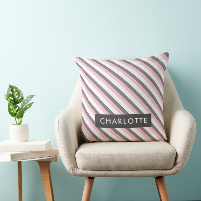 Cute diagonal stripes pattern custom name cushion (Chair)