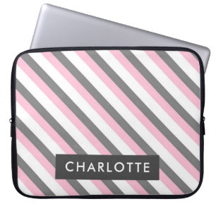 Cute diagonal stripes pattern custom name laptop sleeve