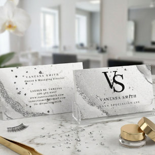 Cute Diamond black Glitter Marble Agate Monogram Business Card