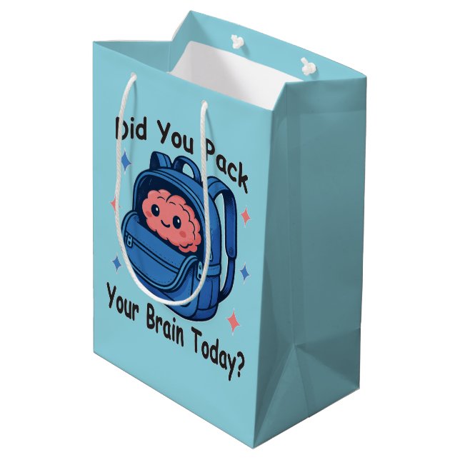Cute “Did You Pack Your Brain Today?” Brain Pun Medium Gift Bag (Back Angled)