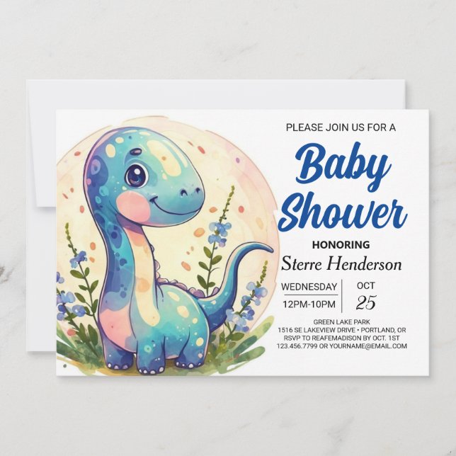 Cute Digital Chic Dinosaur Boy Baby Shower Invitation (Front)