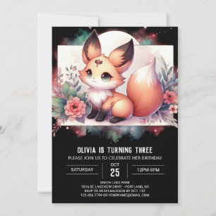 Cute Digital Fox Birthday invitation