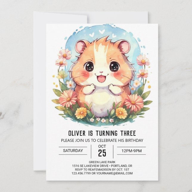 Cute Digital Hamster Birthday Invitation (Front)